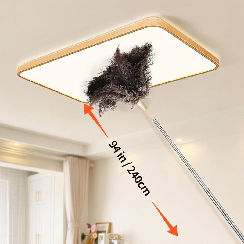 FeelfunFeather Extendable Cleaning Duster 94 Inch - Long Telescoping Ostrich Feather Dusters with Stainless Steel Extension Pole for High Ceiling Fan, High Ceilings,Roof Dusting - Image 5